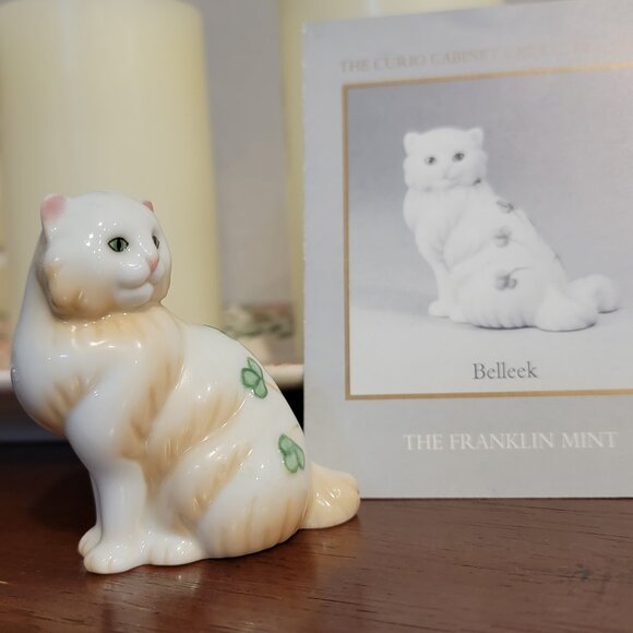 Franklin Mint Curio Cat - Belleck White Shamrock Ireland. Exc. Cond w/Pamphlet! - Picture 2 of 4
